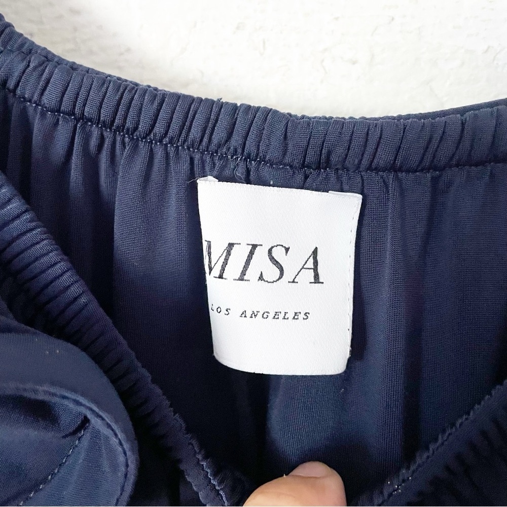 MISA Los Angeles Women's Navy Lyda Stretch Crepe Ruffle Bodysuit Size Small - Picture 6 of 9